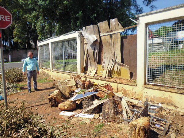 Muro foi danificado com queda de árvore em dia de temporal