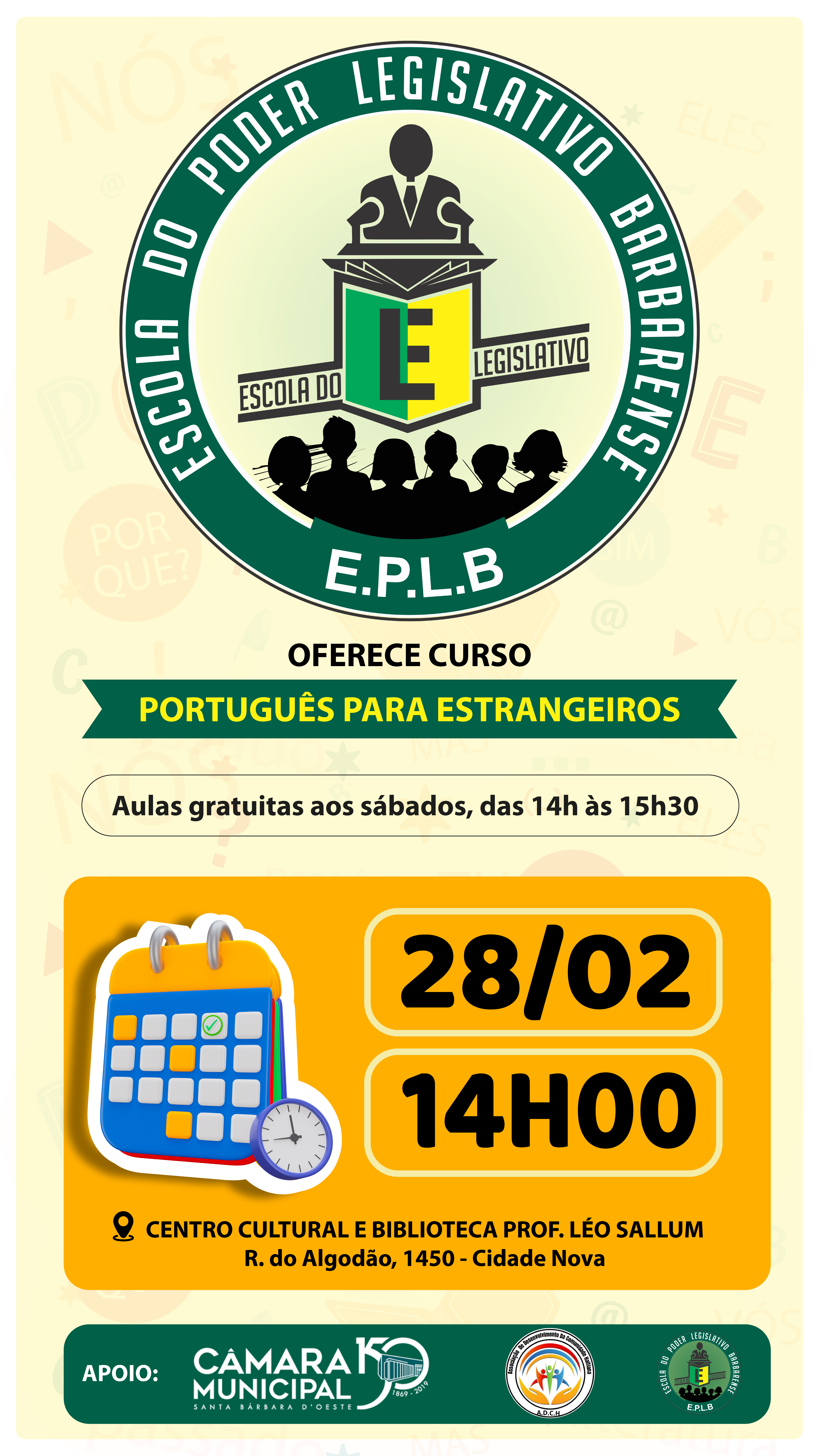 Com apoio da Câmara, curso gratuito de Português para Estrangeiros tem início no dia 28 na Biblioteca Léo Sallum