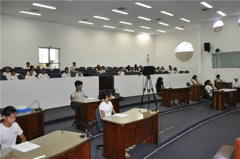 Vereador Fabiano Pinguim conversou com alunos durante reunião simulada