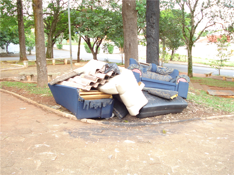 Sofá velho e telhas quebradas foram jogadas no local