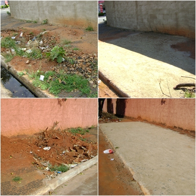 Calçada da Escola Estadual Irene de Assis Saes, antes e depois da reforma